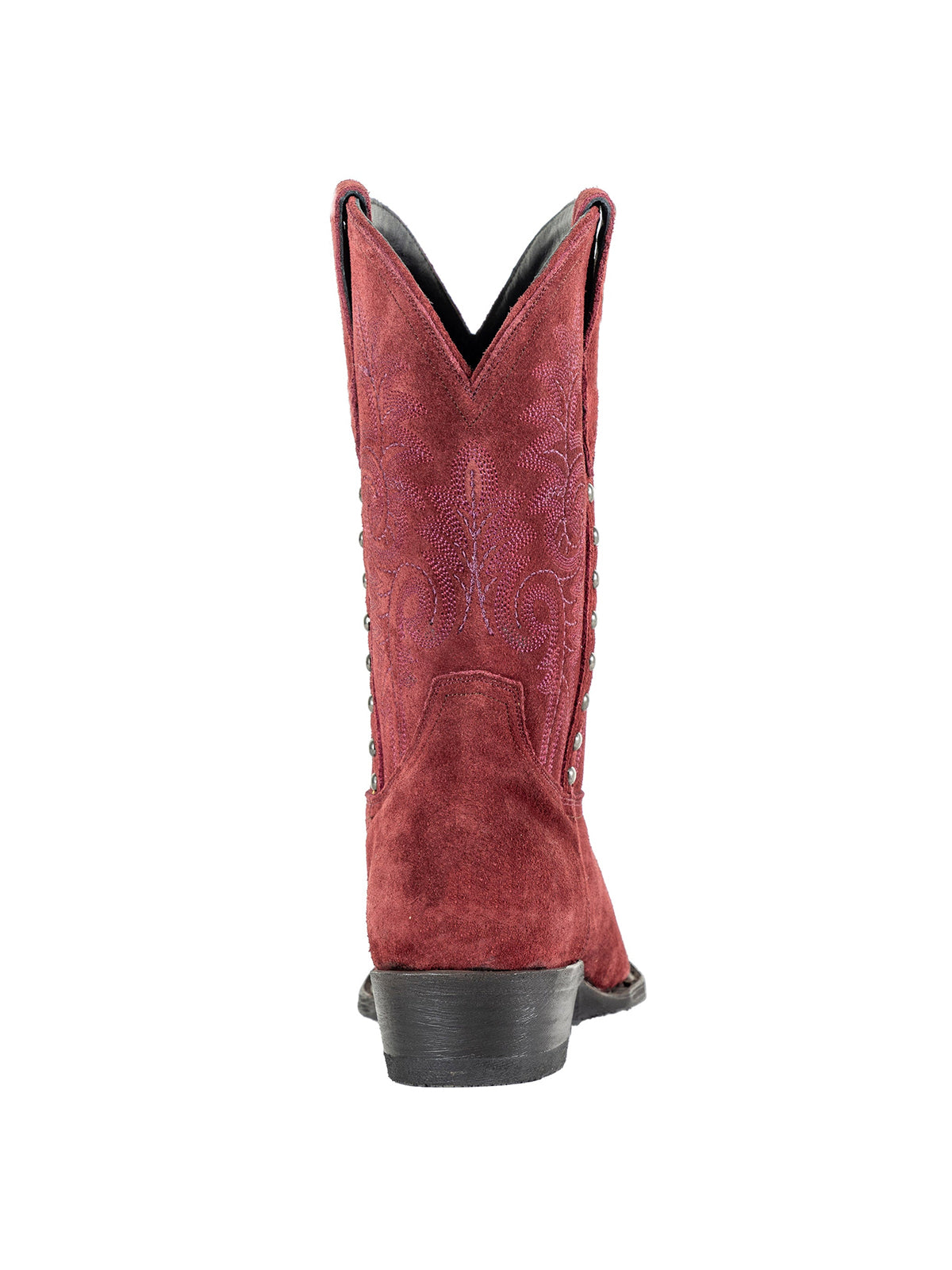 Snip-Toe Chic Embroidery And Side Studs Ankle Cowgirl Boots - Burgundy