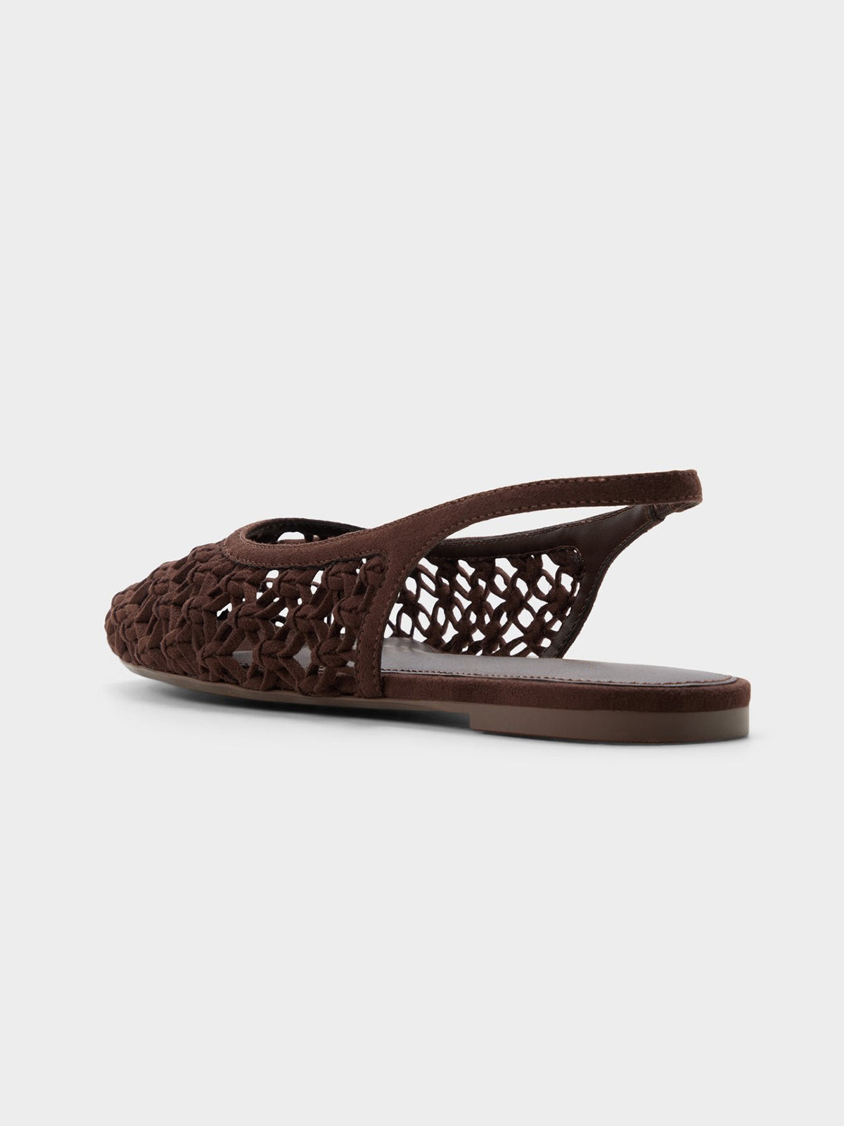 Dark Brown Woven Faux Suede Round-Toe Chic Back Strap Flats