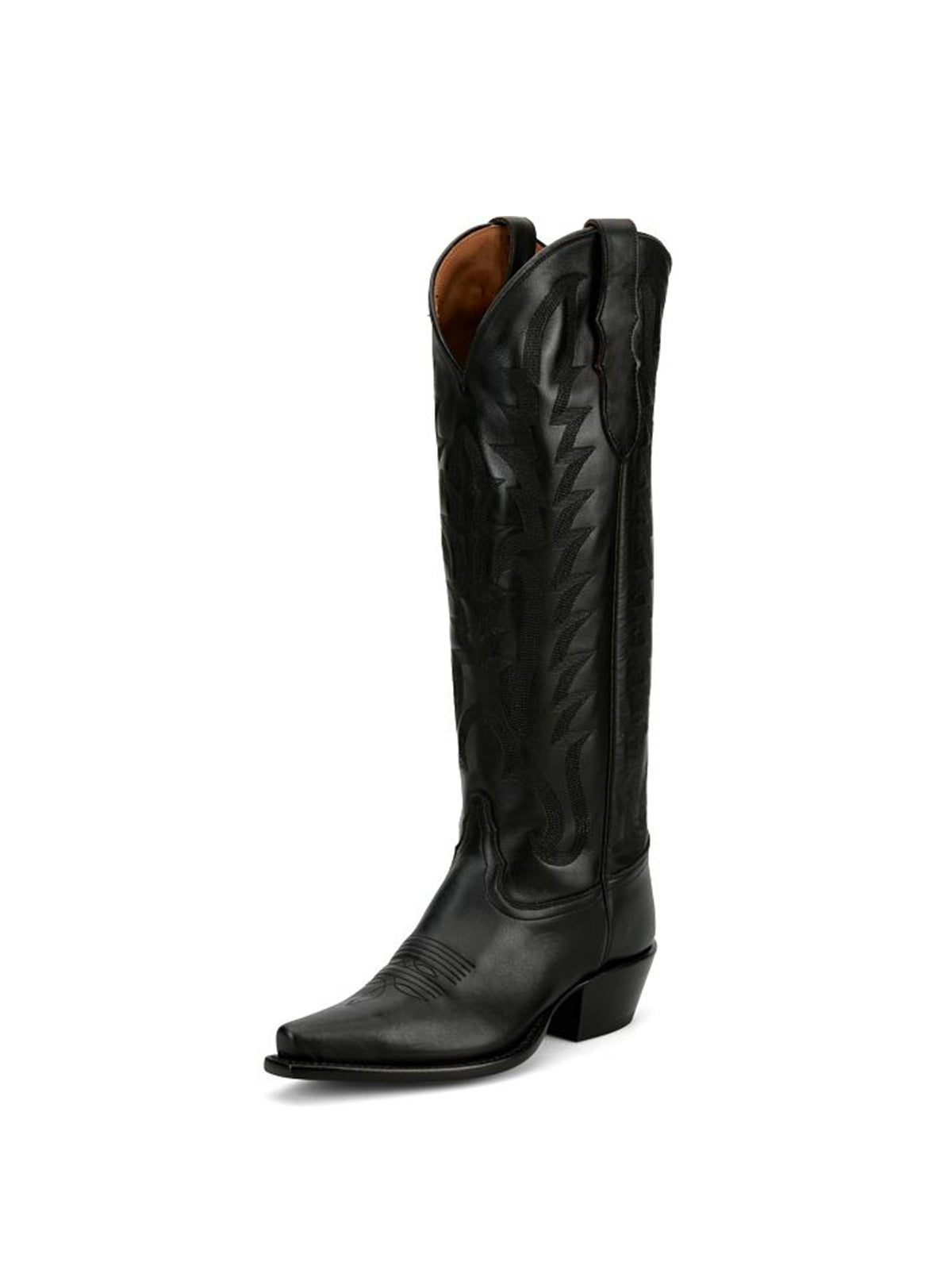 Black Snip-Toe Single Row Stitch Knee High Cowgirl Boots