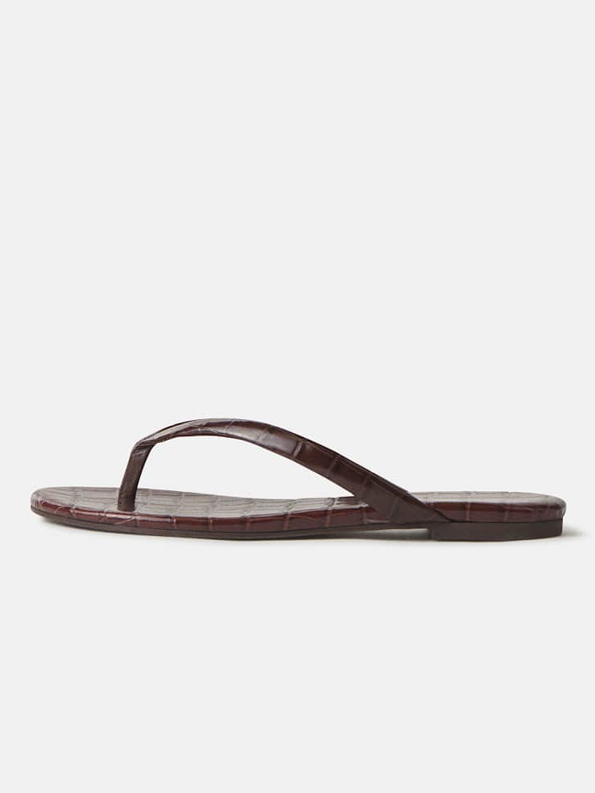 Chocolate Crocodile Pattern Round-Toe Flip-Flop Simple Sandals Flats