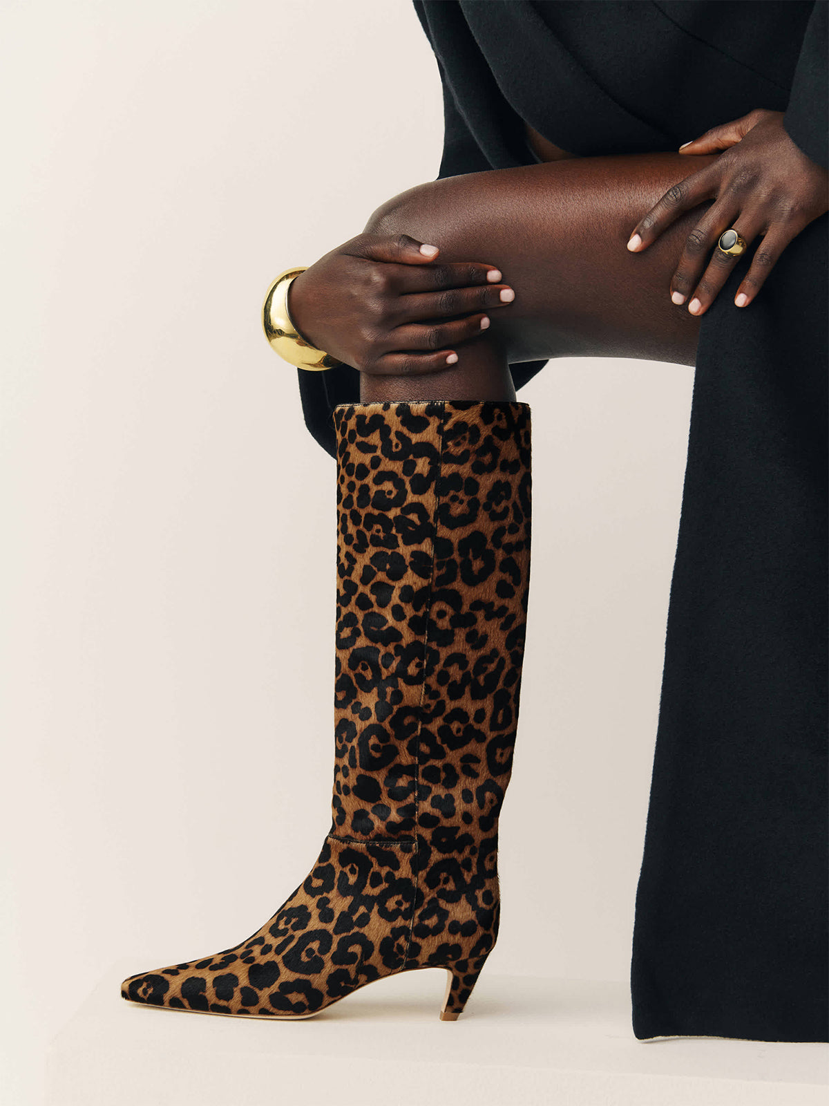 Leopard Print Square-Toe Simple Wide Calf Knee High Stiletto Boots