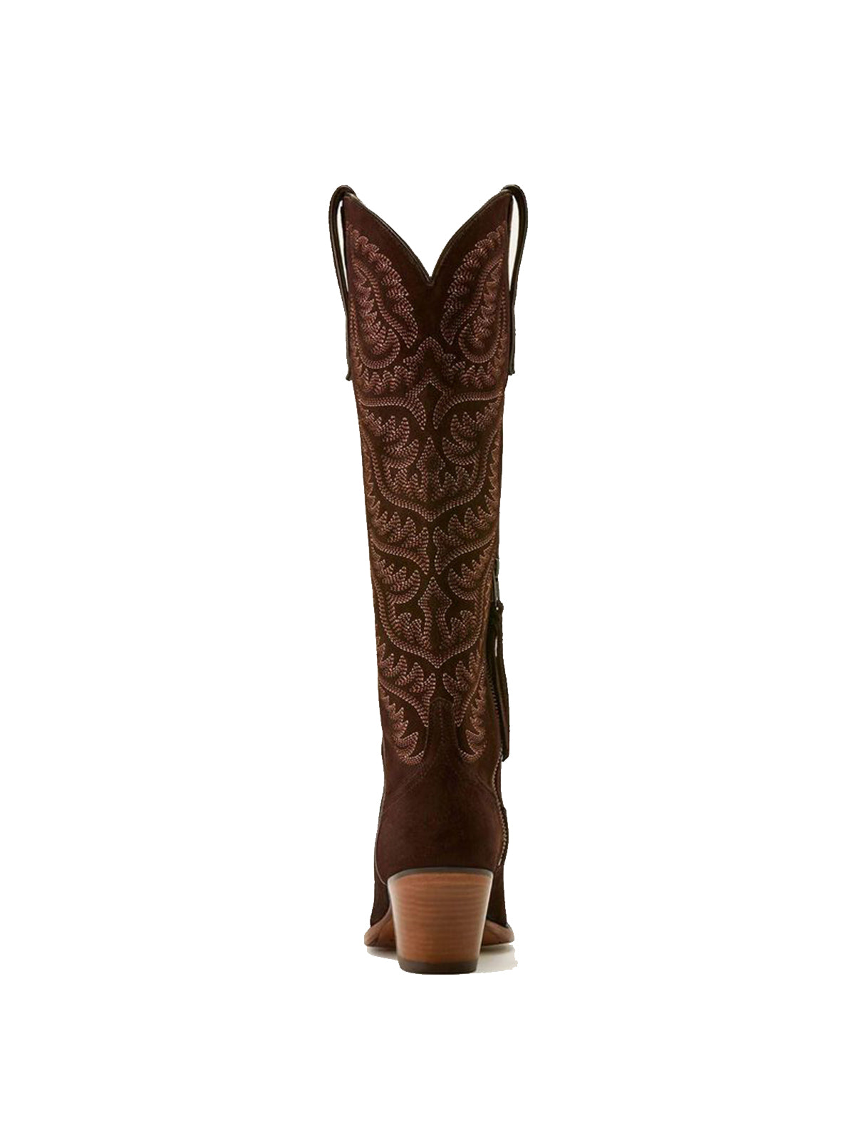 Embroidery Half-Zip Tall Knee High Faux Suede Snip-Toe Cowgirl Boots - Warm Brown