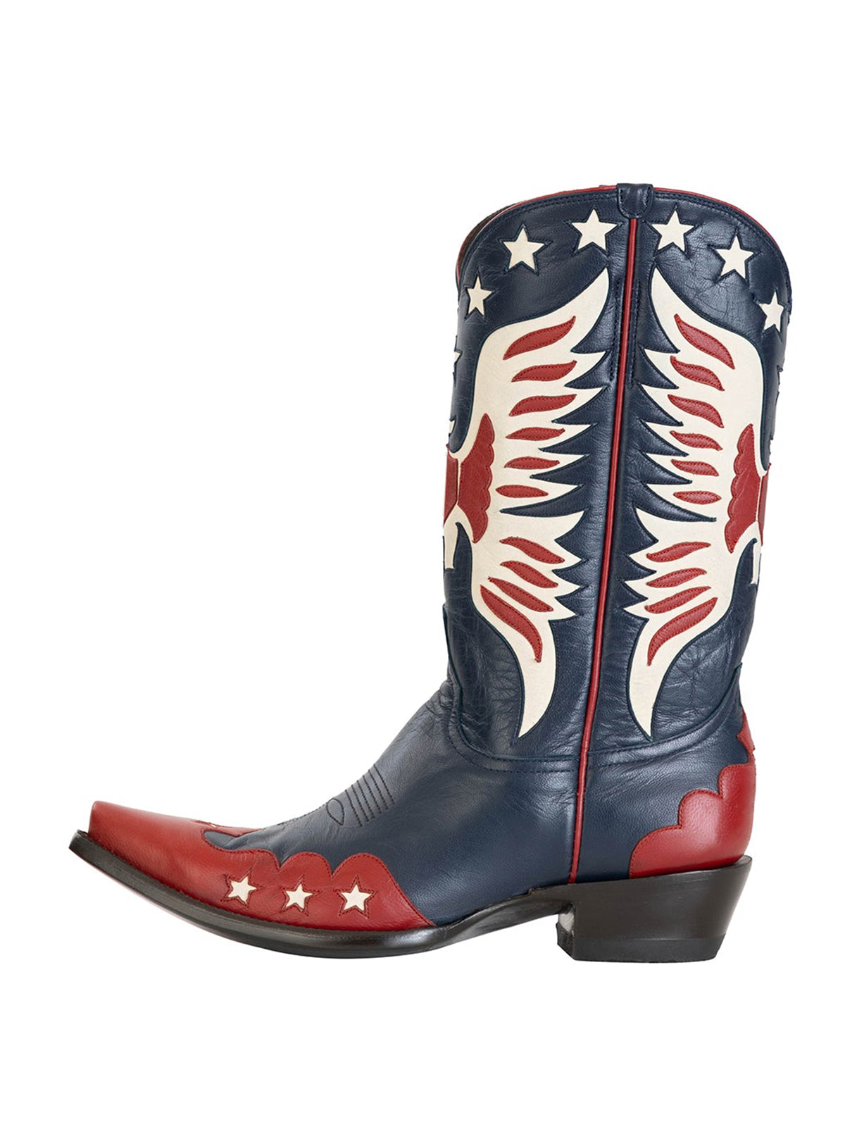 Navy Snip-Toe Ivory Eagle And Star Inlay Chic Mid Calf Cowgirl Boots
