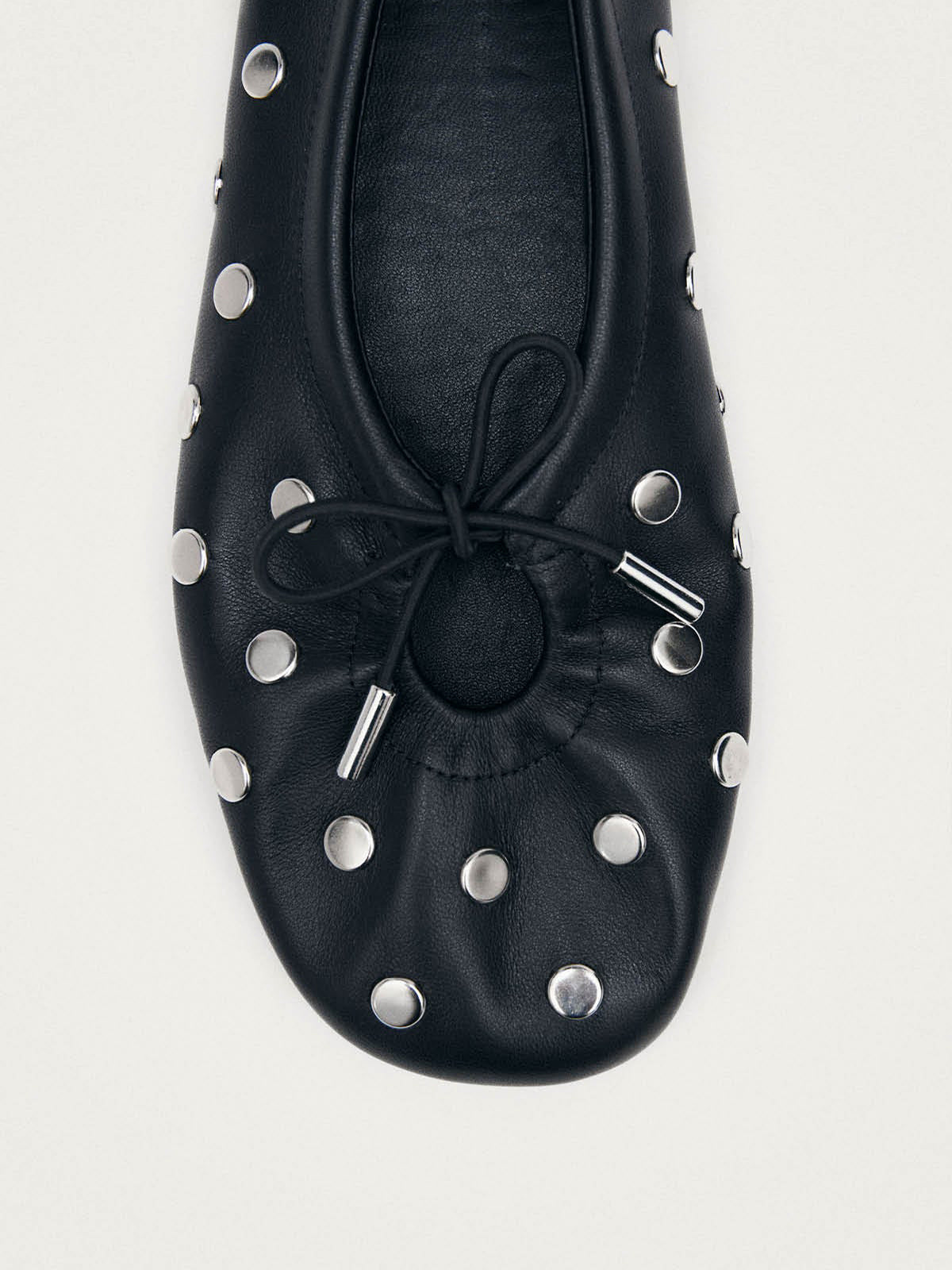 Black Square-Toe Full Studs And Front Bow Chic Ballet Flats