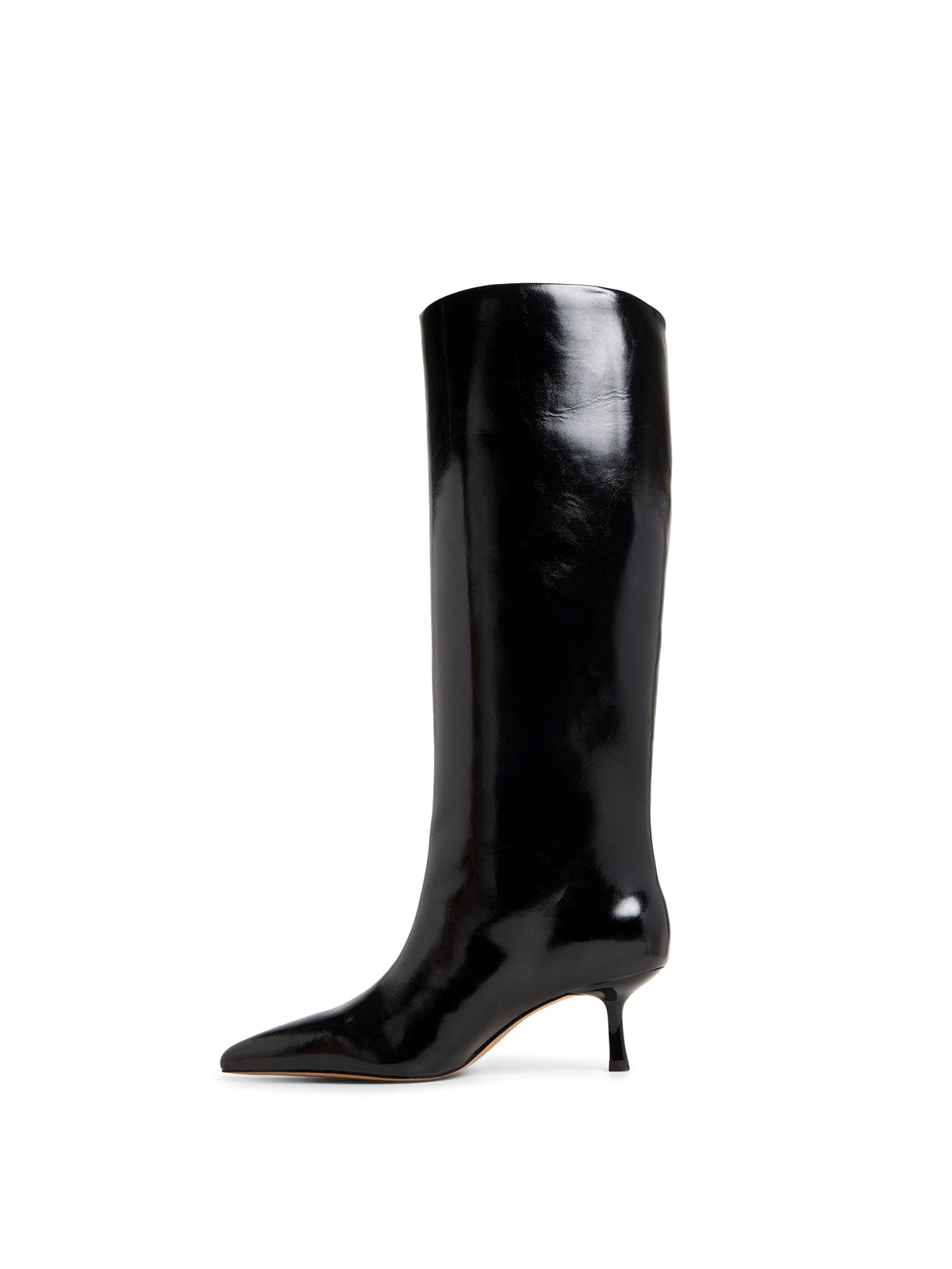 Patent Black Pointed-Toe Sleek Wide Calf Knee High Stiletto Boots