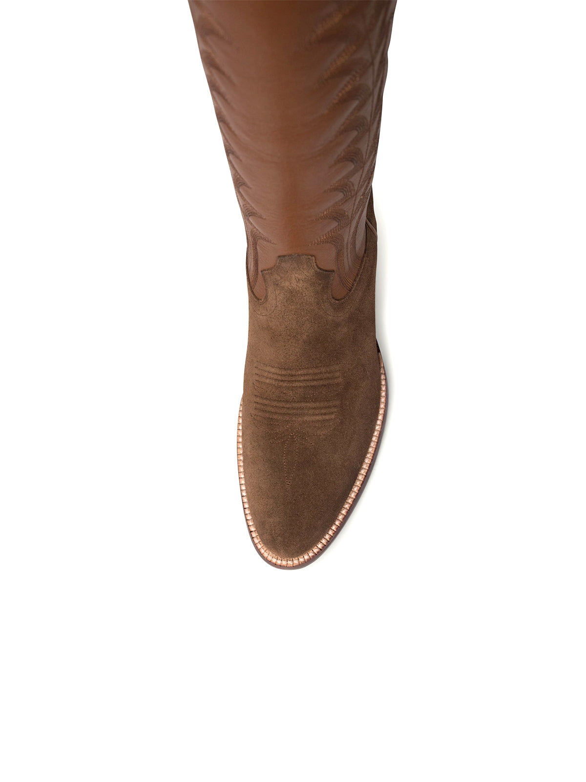 Brown Faux Suede Almond-Toe Wide Calf Tall Knee High Cowgirl Boots