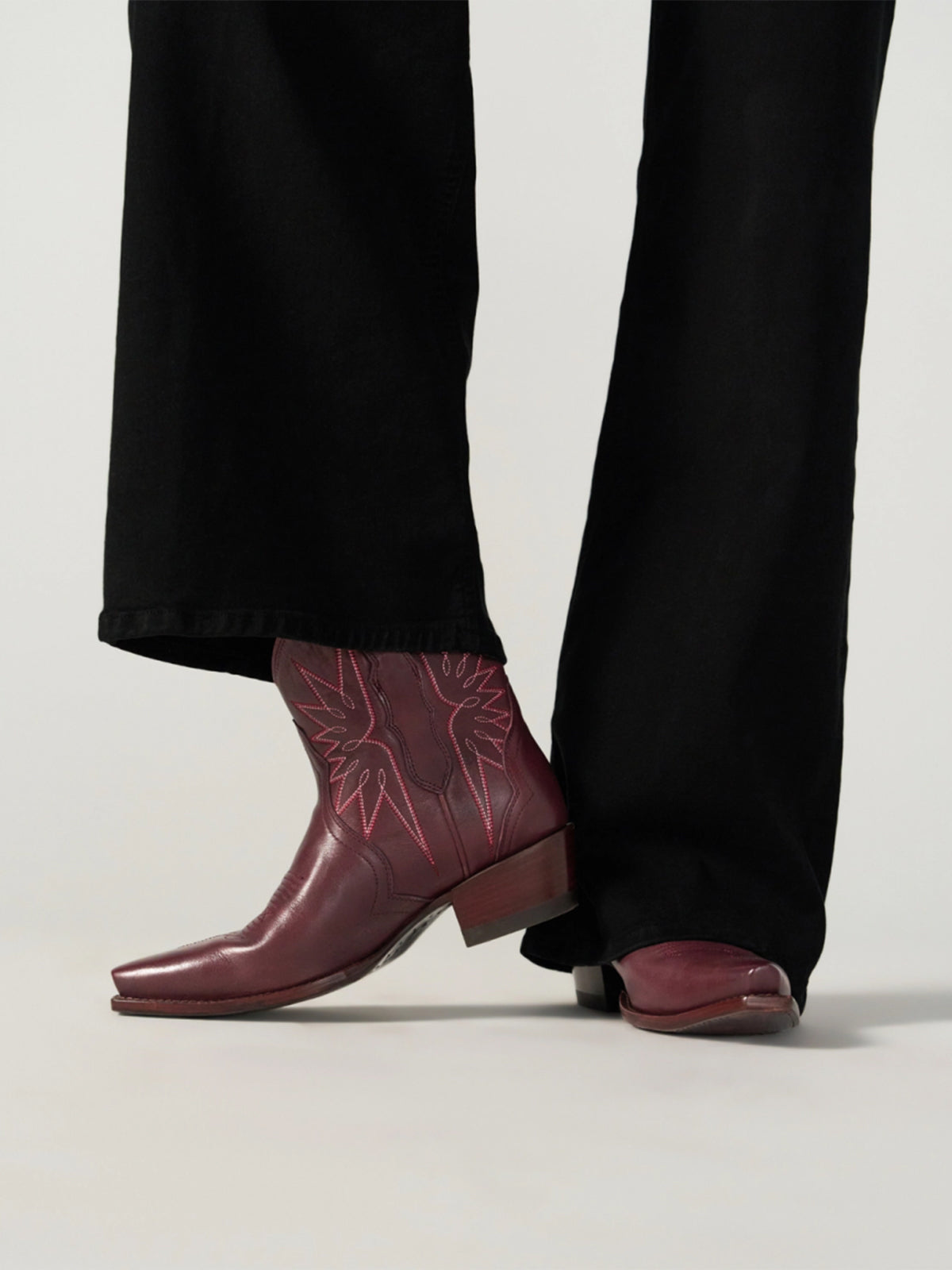 Wine Red Snip-Toe Embroidery Ankle Booties