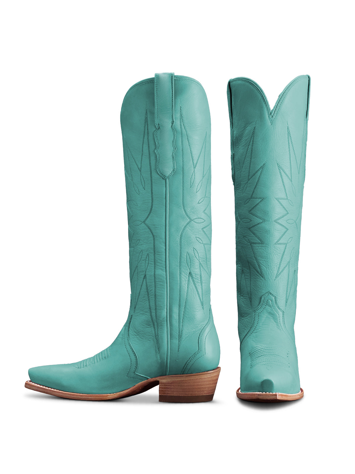 Turquoise Snip-Toe Embroidery Wide Calf Knee High Cowgirl Boots