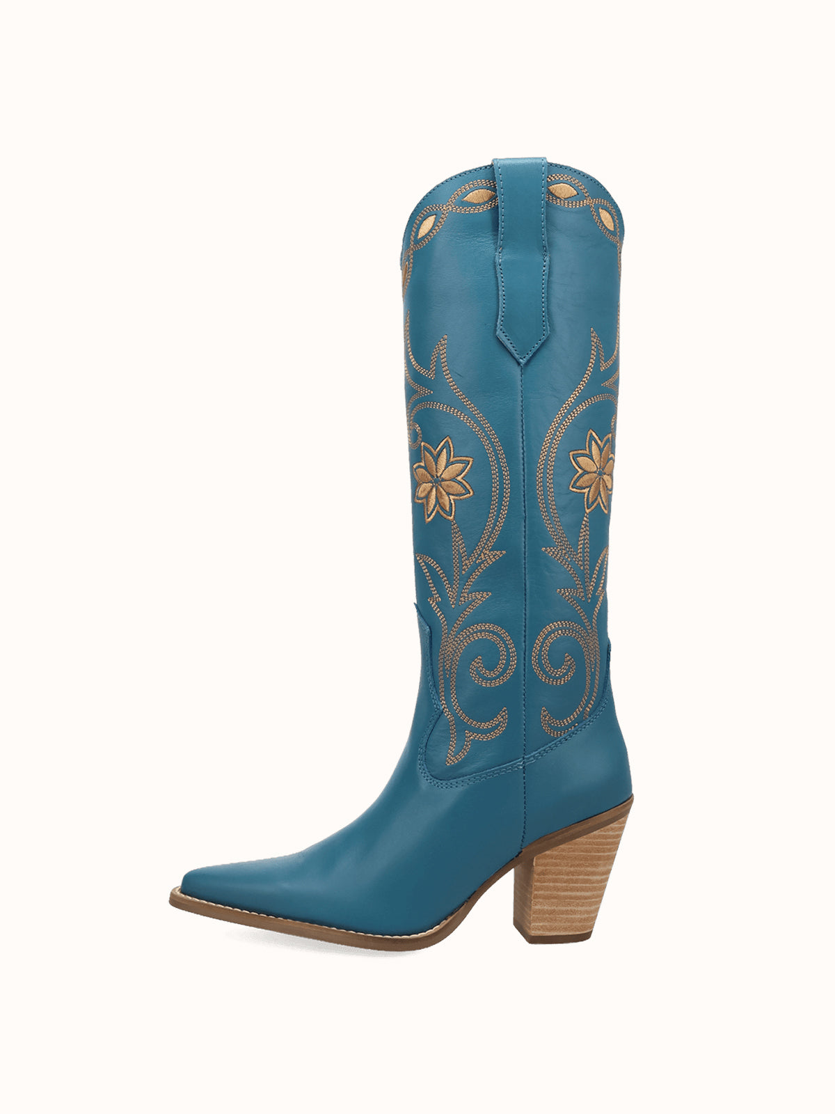 Snip-Toe Flowers And Chic Embroidery Wide Calf Knee High Cowgirl Boots - Blue