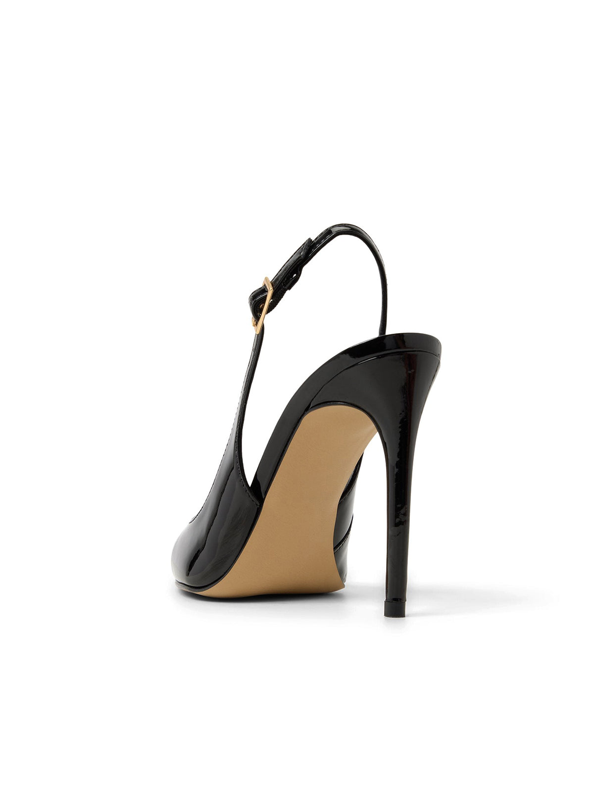 Patent Black Pointed-Toe Classic Buckle Slingback High Heels