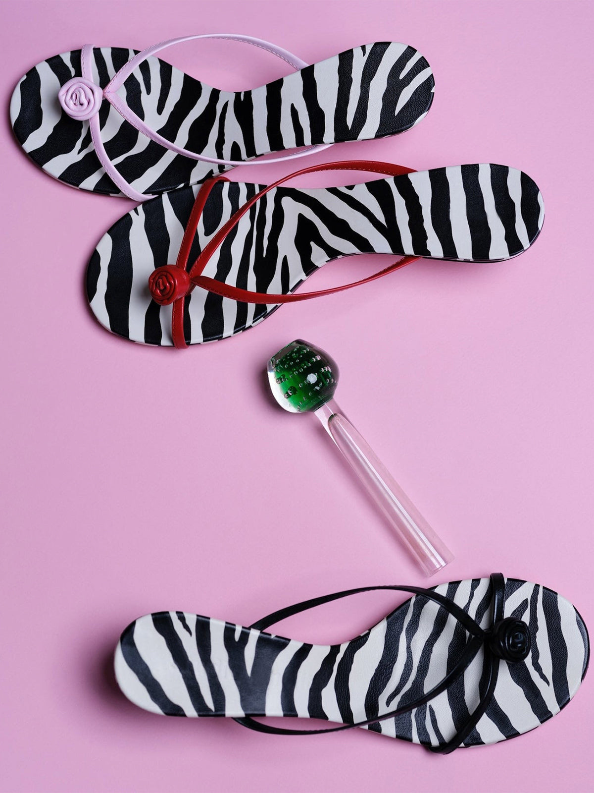 Black Round-Toe Front Rose Flip Flop Kitten Heels