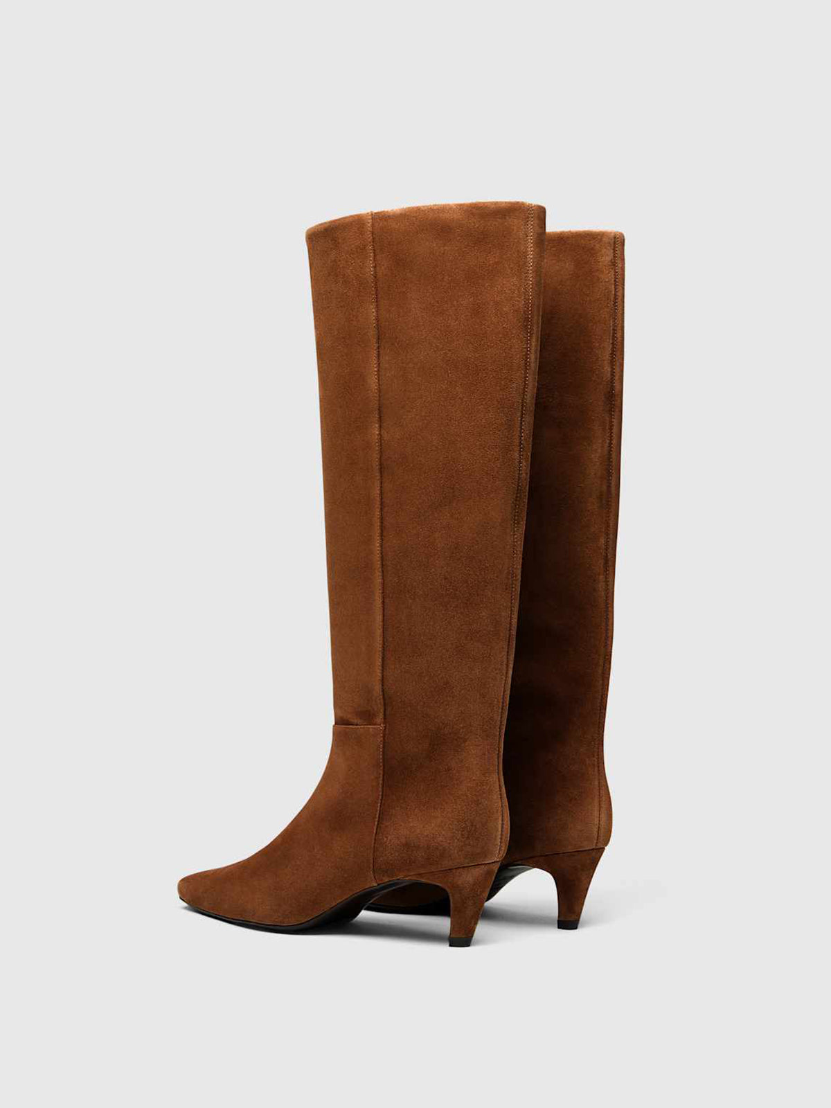 Brown Faux Suede Square-Toe Simple Wide Calf Knee High Stiletto Boots