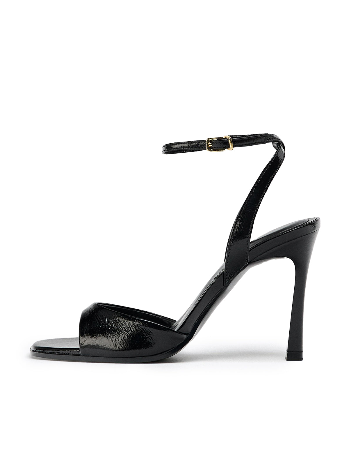 Ankle Strap Square-Toe Slingback High Heels - Black