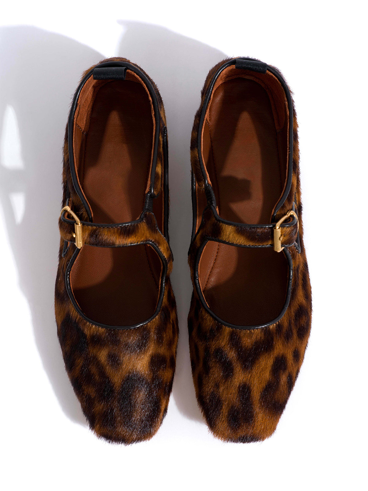 Square-Toe Buckle Strap Chic Flats - Leopard Pony Hair Vegan Leather