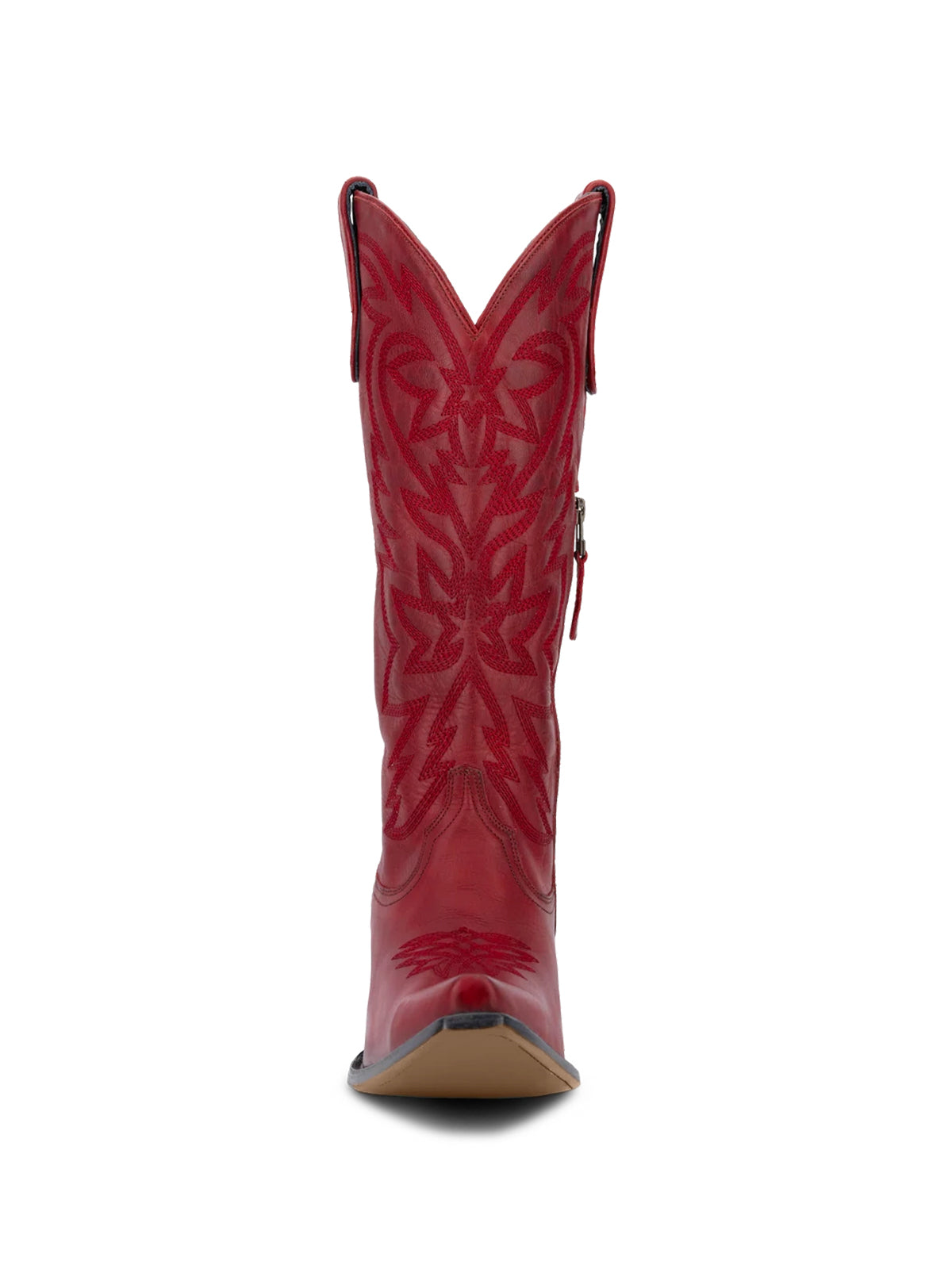 Western Snip-Toe Embroidery Classic Knee High Half-Zip Cowgirl Boots - Ruby Red