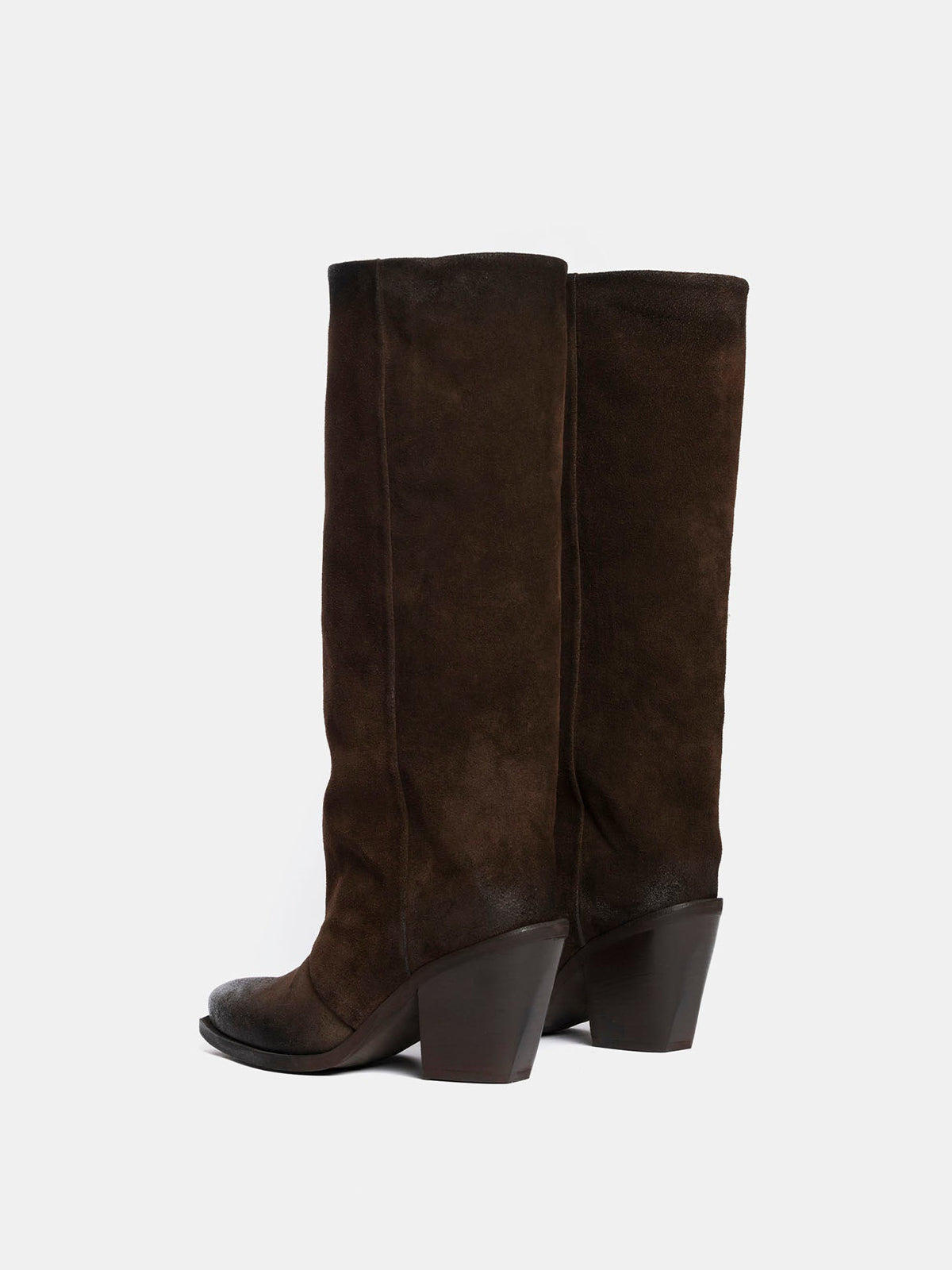 Dark Brown Faux Suede Snip-Toe Simple Wide Calf Knee High Classic Cowgirl Boots