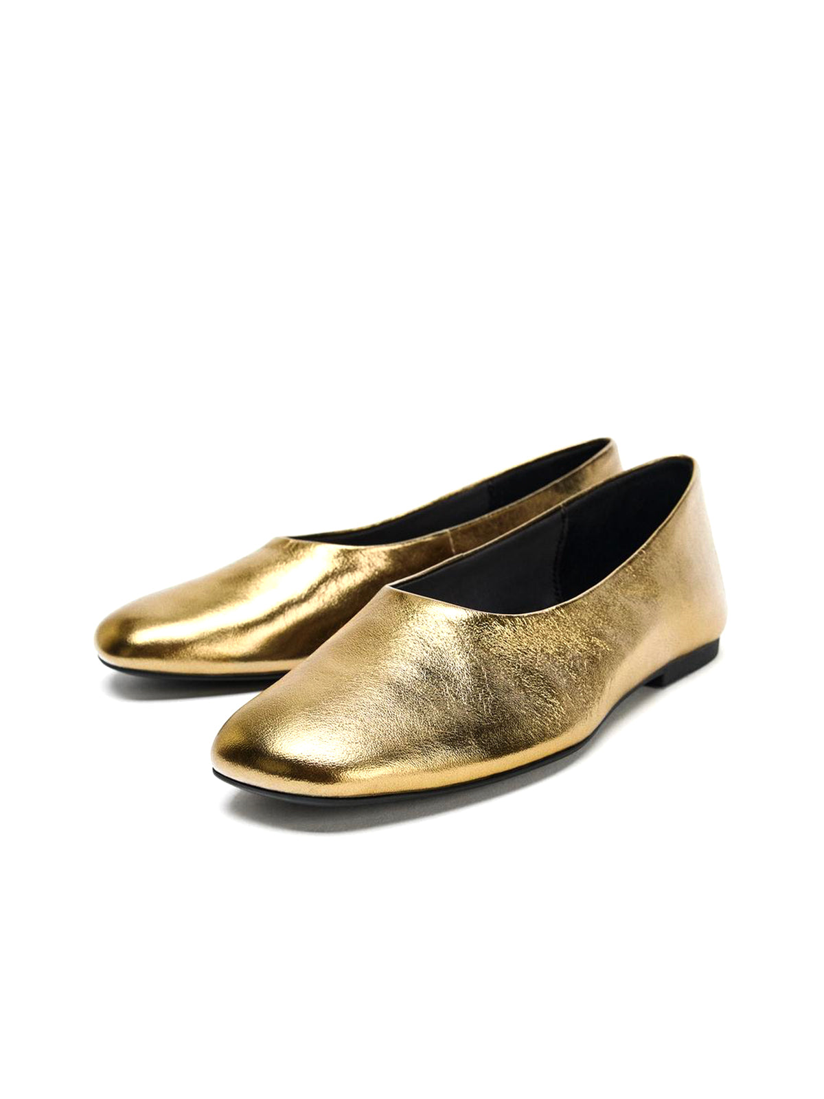 Metallic Gold Round-Toe Slip-On Ballet Flats