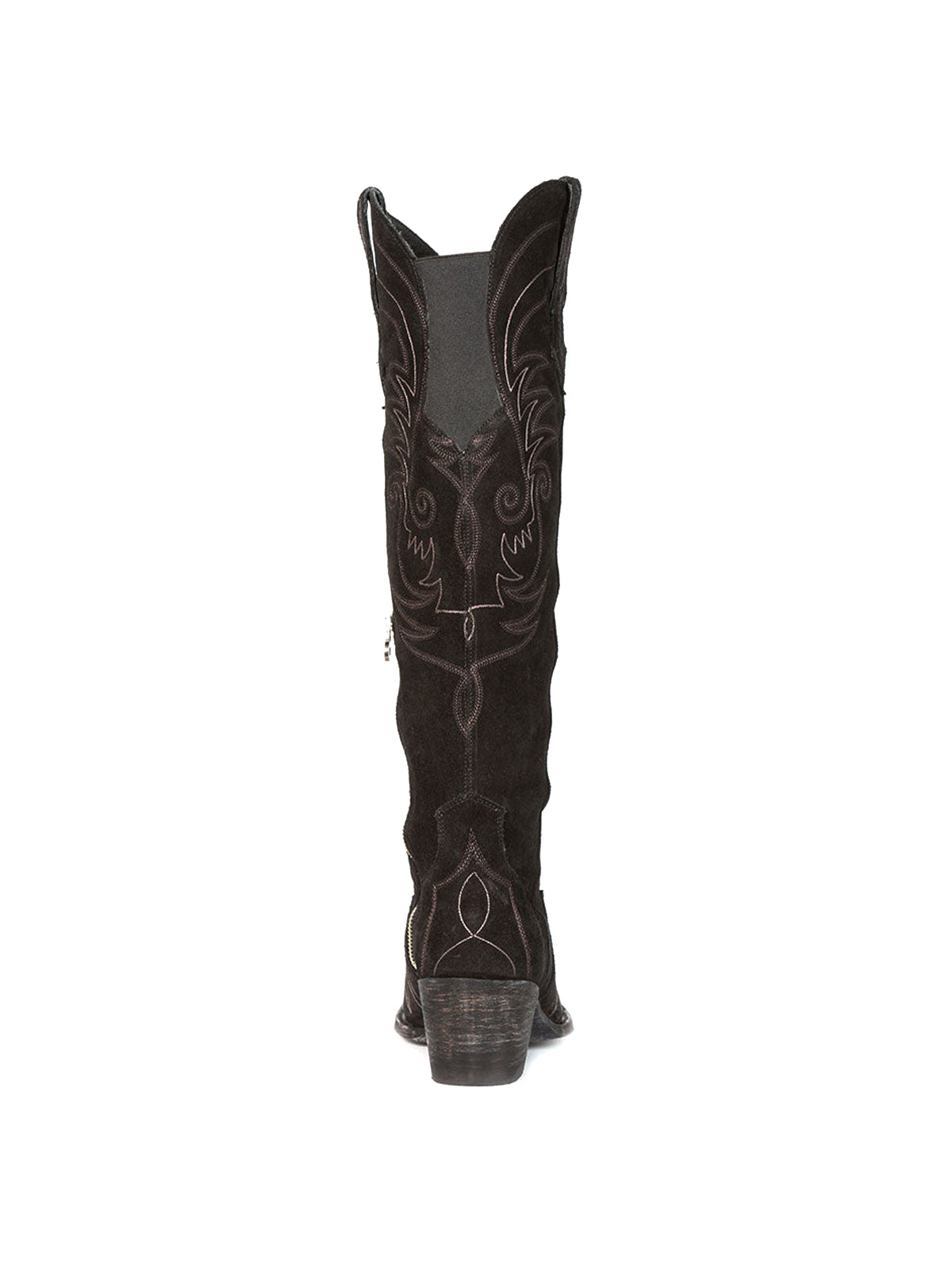 Side-Zip Pointed-Toe Chic Embroidery Wide Calf Knee High Cowgirl Boots - Black