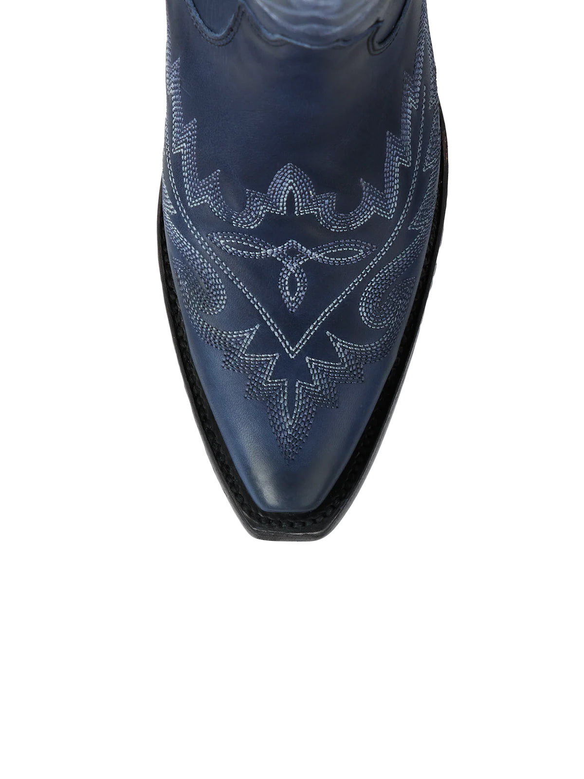 Snip-Toe Embroidery Half-Zip Back Lace-Up Knee High Cowgirl Boots - Navy