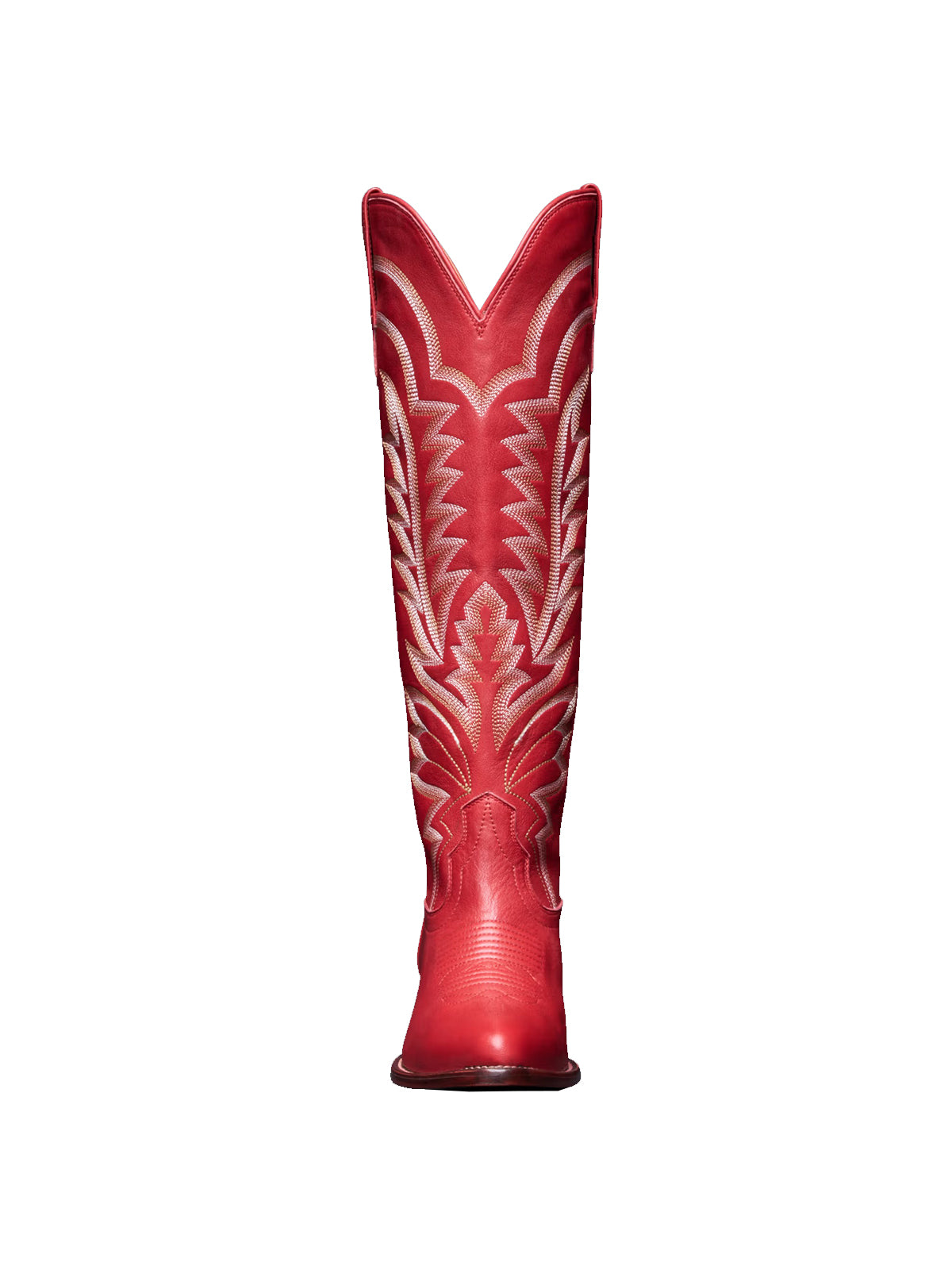 Western Embroidery Almond-Toe Tall Knee High Cowgirl Boots - Crimson Red