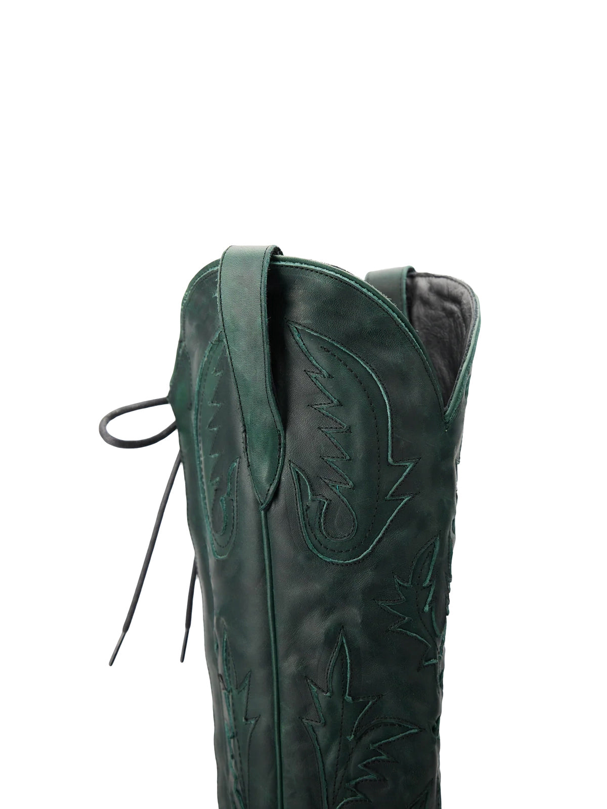 Half-Zip Snip-Toe Embroidery And Inlay Back Lace-Up Knee High Cowgirl Boots - Green