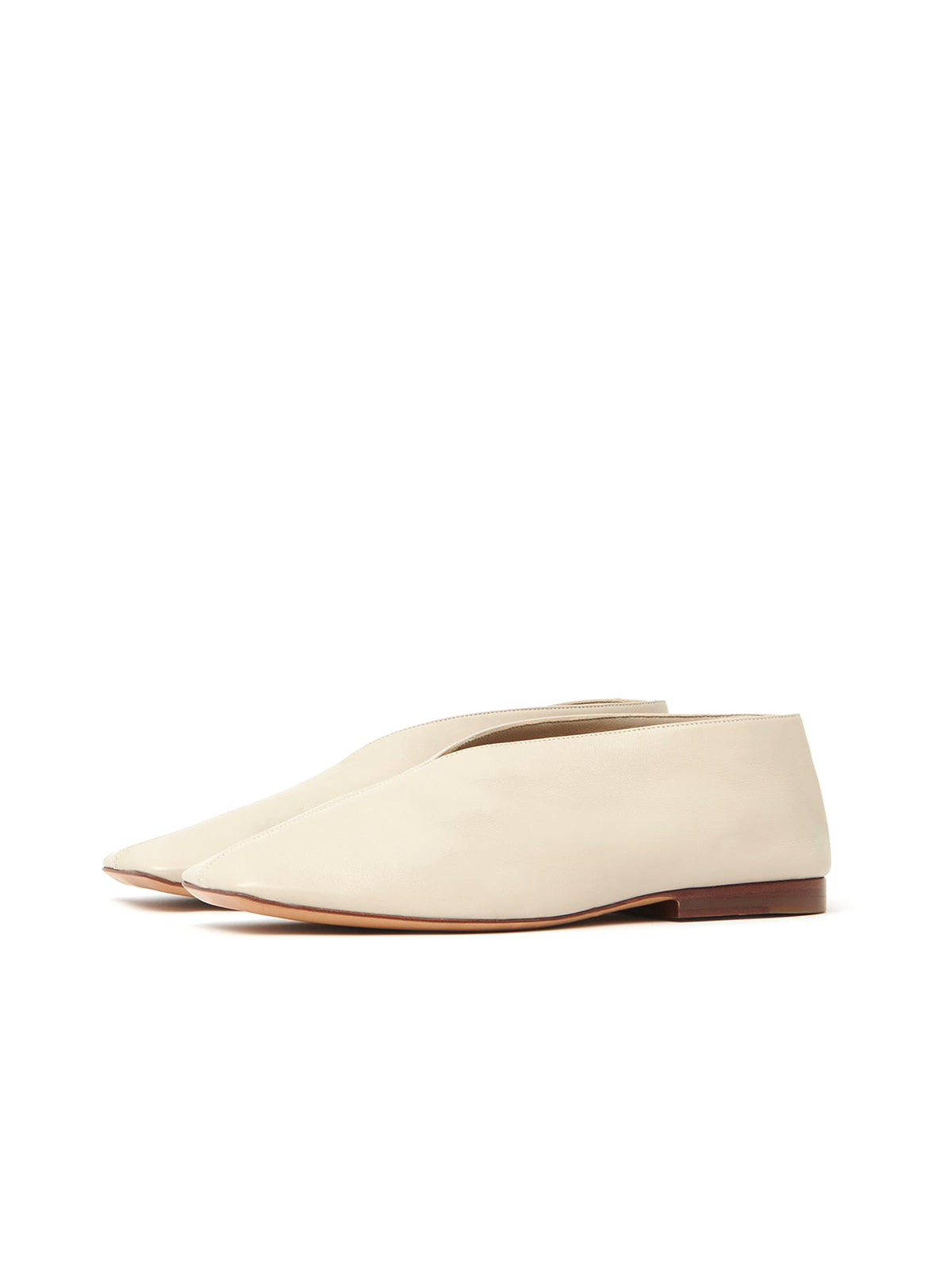 Bone Square-Toe V-Cut Vamp Simple Flats