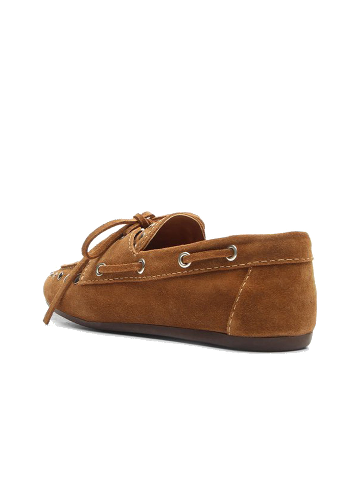 Caramel Faux Suede Round-Toe Studs And Bow Classic Boat Shoes Flats