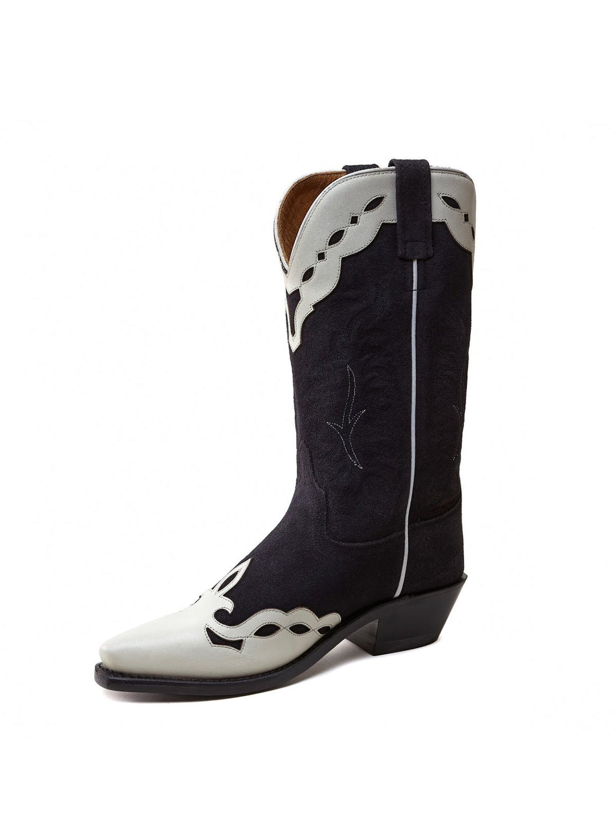 Black Faux Suede Snip-Toe Western Mid Calf Cowgirl Boots