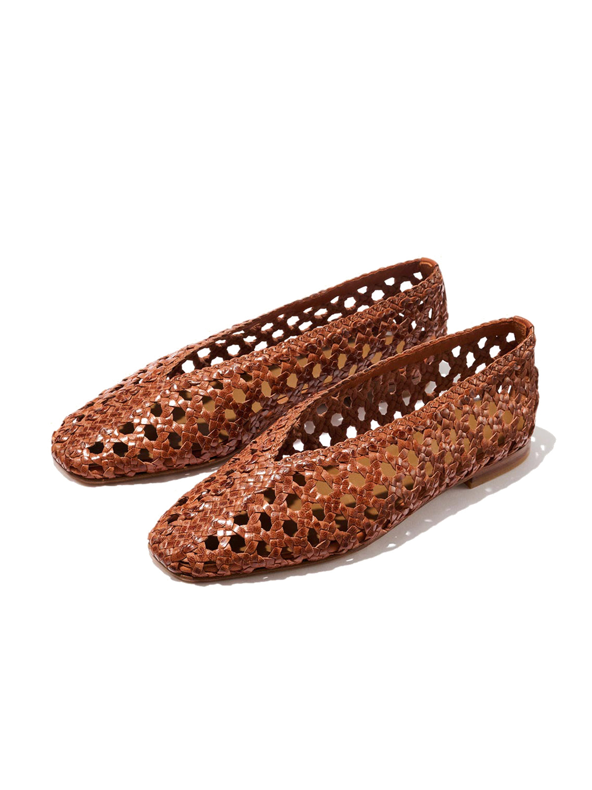 Brown Woven Vegan Leather Square-Toe Chic Ballet Flats
