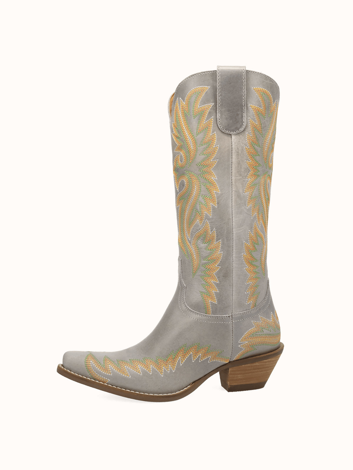 Bone Snip-Toe Chic Flame Embroidery Sleek Mid Calf Cowgirl Boots