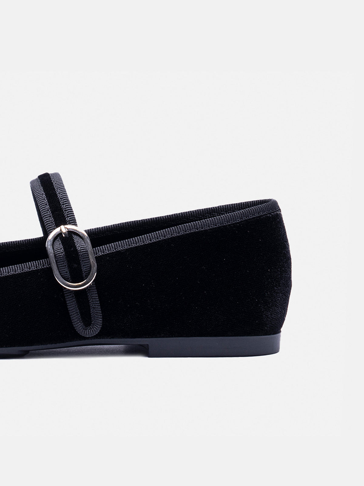 Black Velvet Square-Toe Classic Bridge Strap Ballet Flats