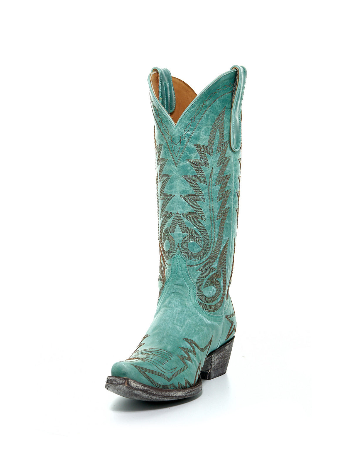 Chic Embroidery Snip-Toe Classic Mid Calf Cowgirl Boots - Aqua