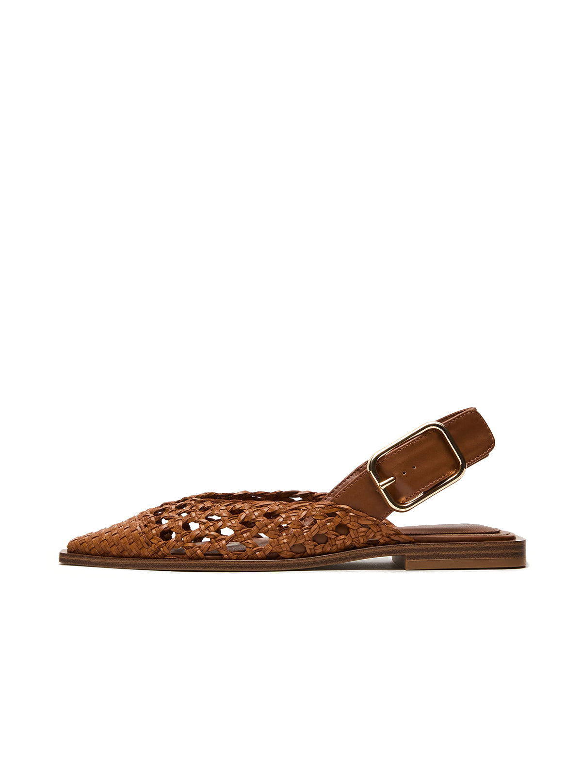 Cognac Woven Pointed-Toe Big Slingback Flats