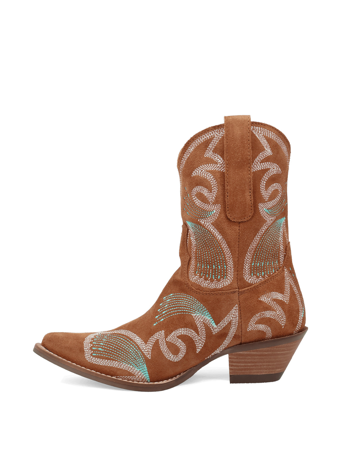 Brown Faux Suede Snip-Toe Delicate Embroidery Ankle Cowgirl Boots
