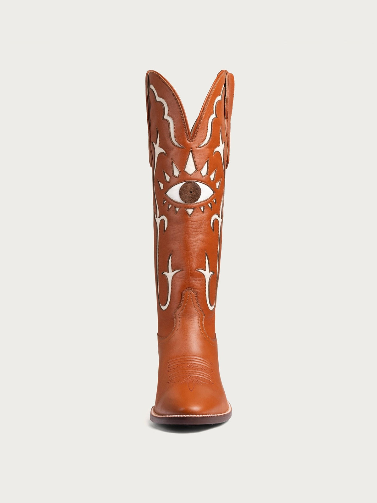 Caramel Almond-Toe Evil Eye Inlay Wide Calf Knee High Western Cowgirl Boots