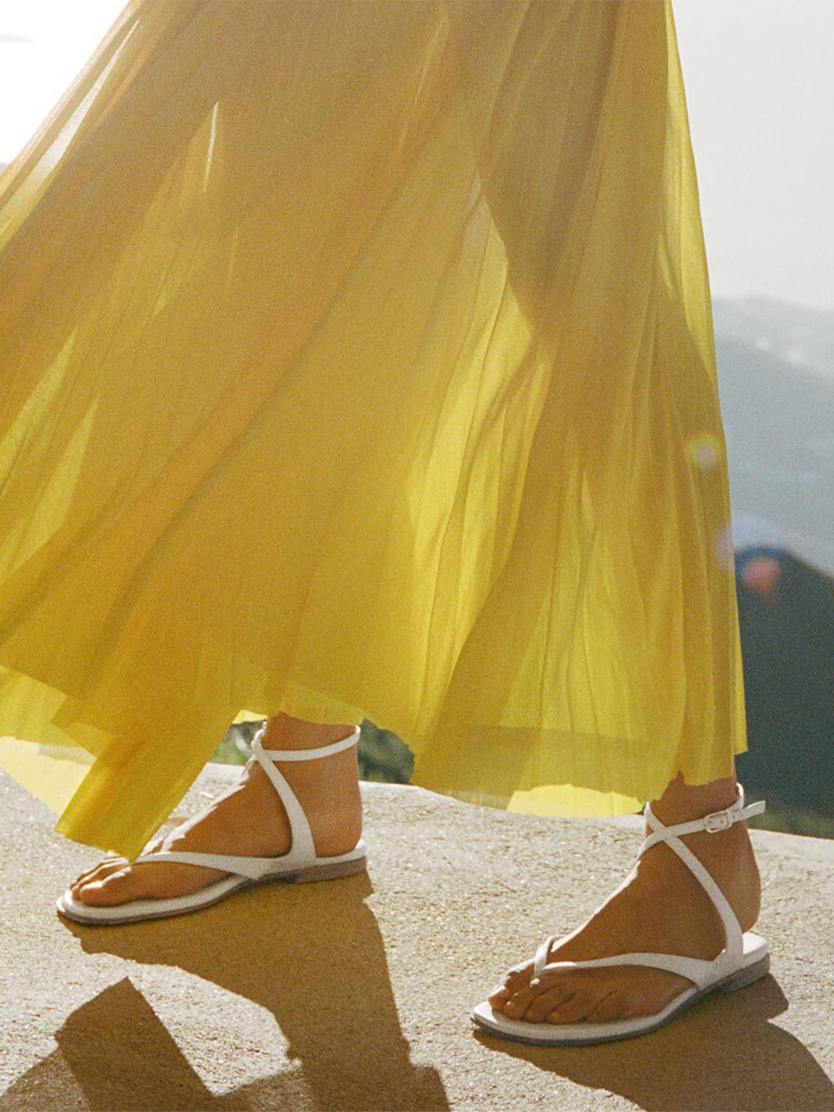 Ivory Square-Toe Strappy And Ankle Strap Chic Sandals Flats