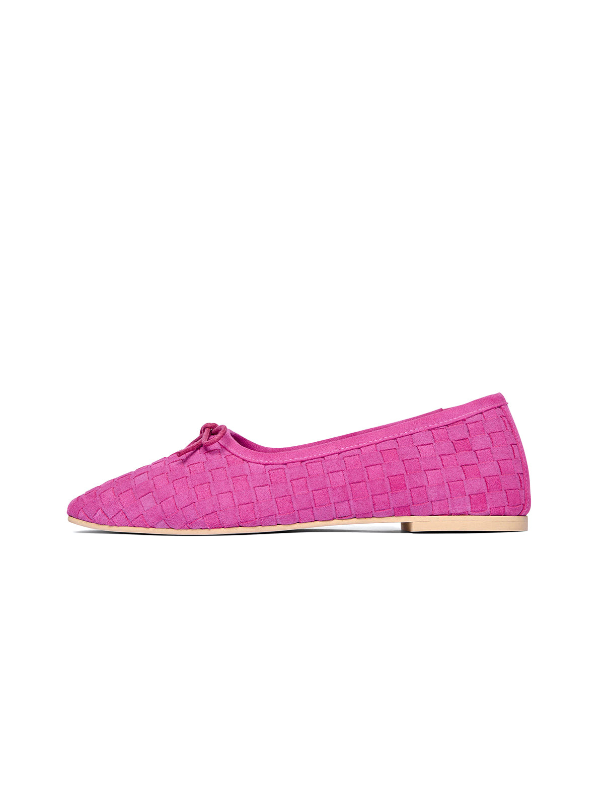Magenta Woven Faux Suede Square-Toe Front Bow Ballet Flats