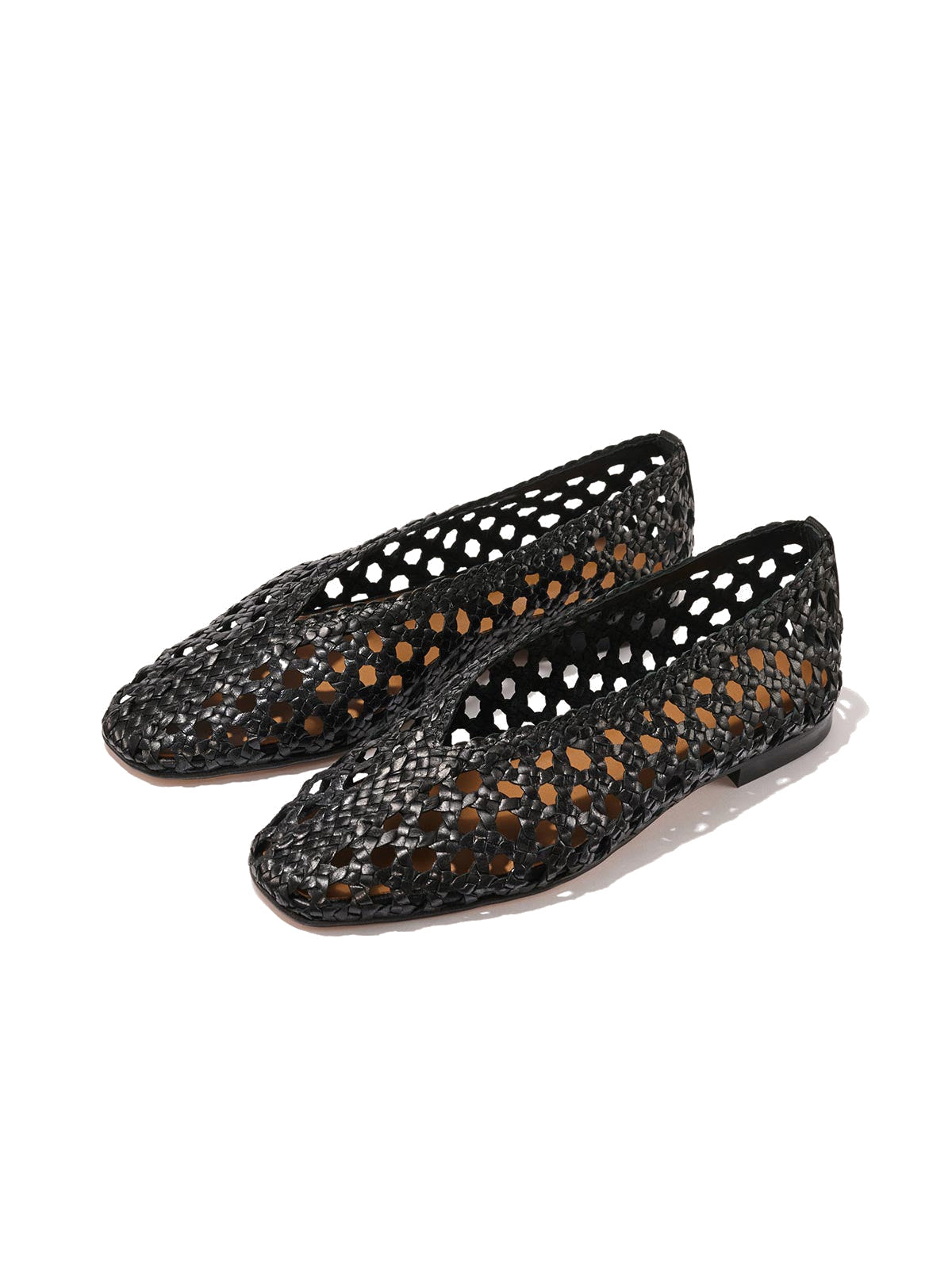 Black Woven Vegan Leather Square-Toe Chic Ballet Flats