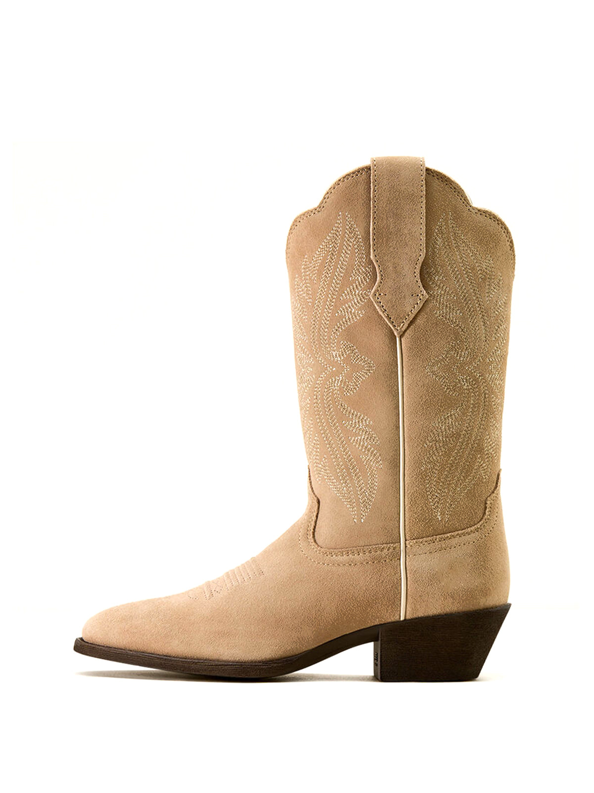 Taupe Faux Suede Embroidery Almond-Toe Mid Calf Cowgirl Boots