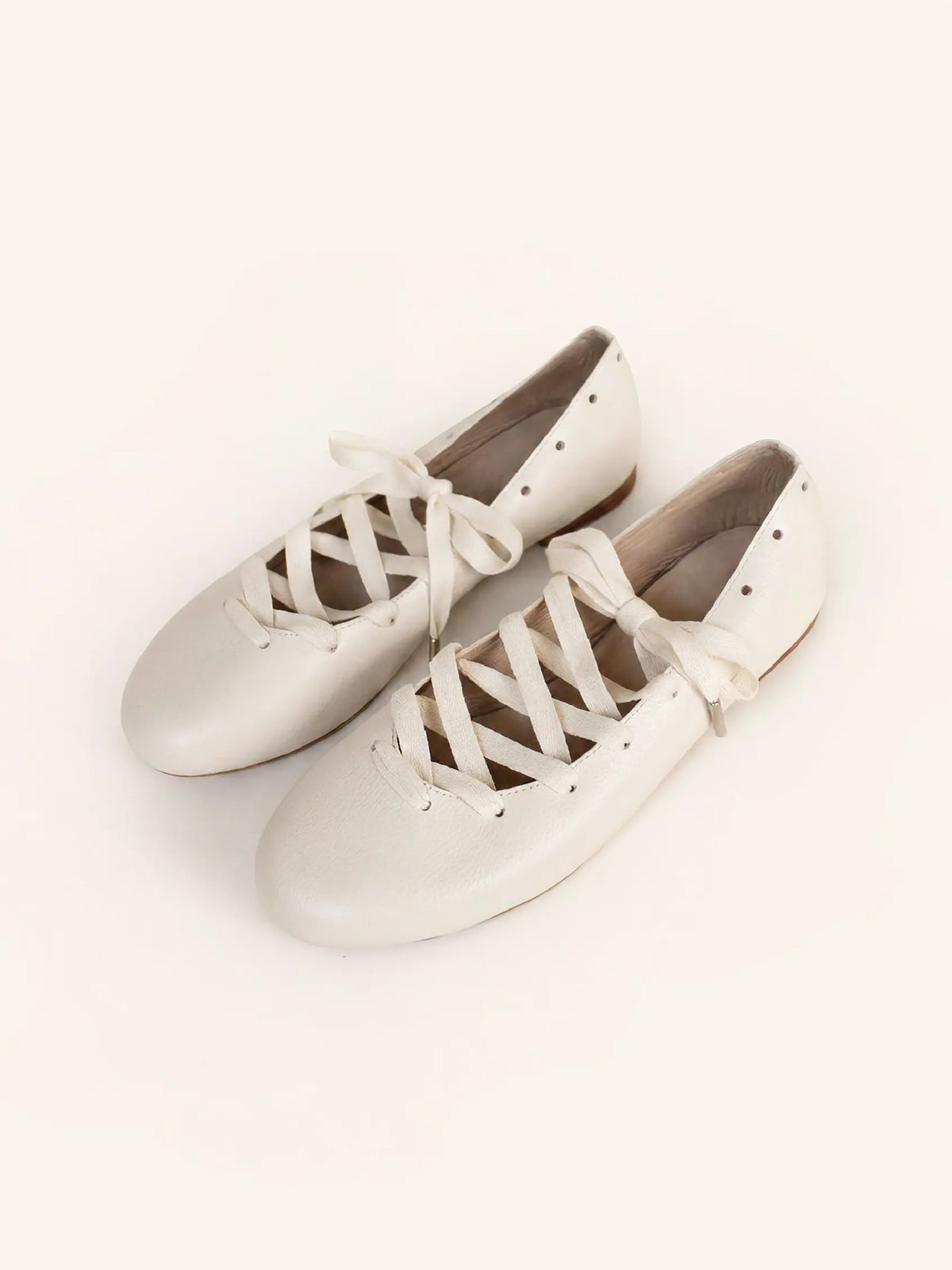 Ivory Round-Toe Lace-Up Stylish Ballet Flats