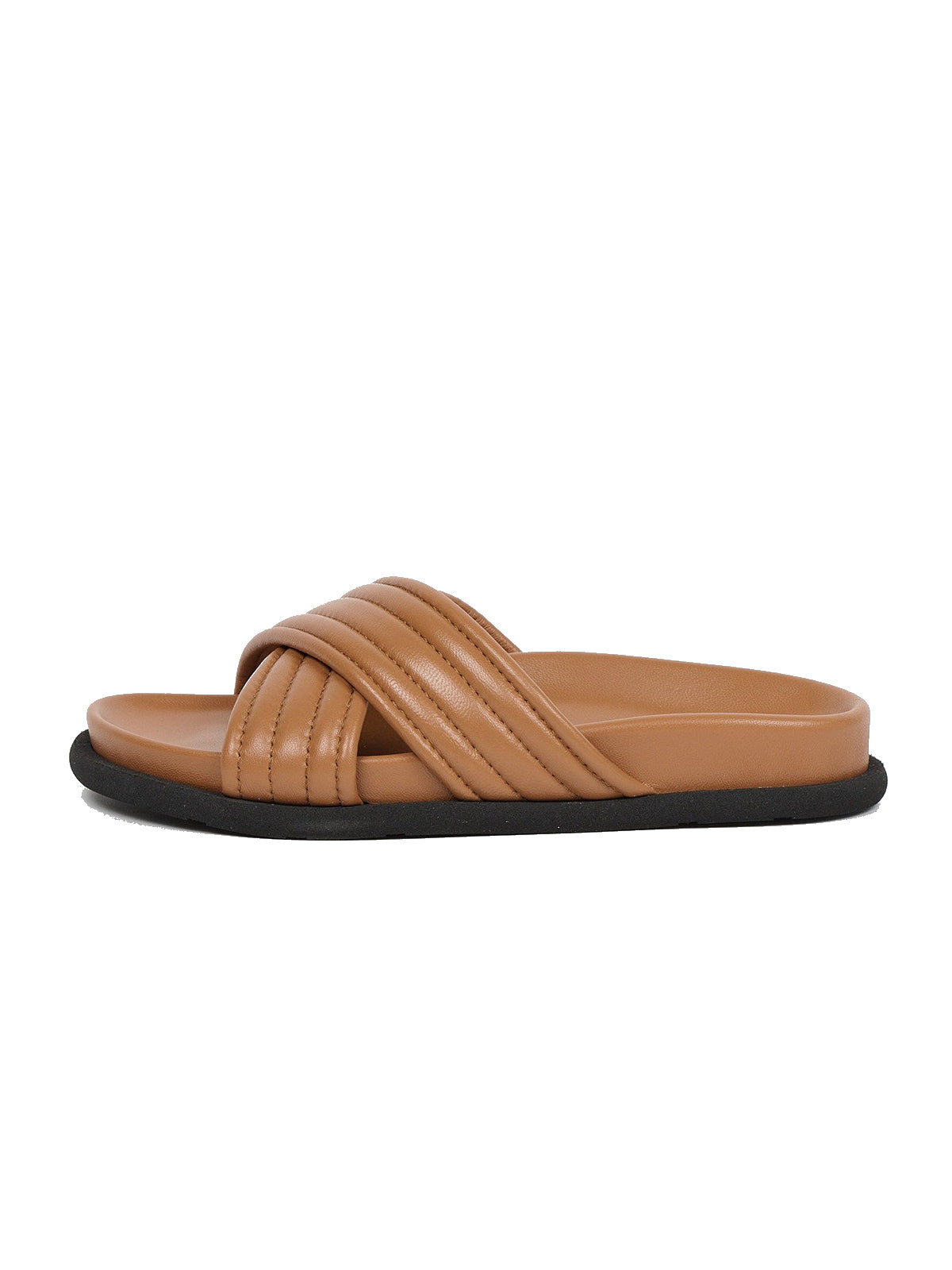 Camel Square-Toe Crossed Straps Chic Backless Flats
