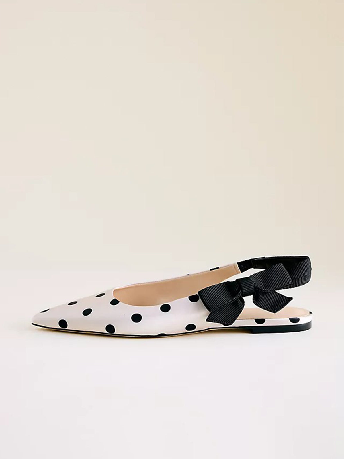 Ivory Polka Dot Satin Pointed-Toe Side-Bow Slingback Flats
