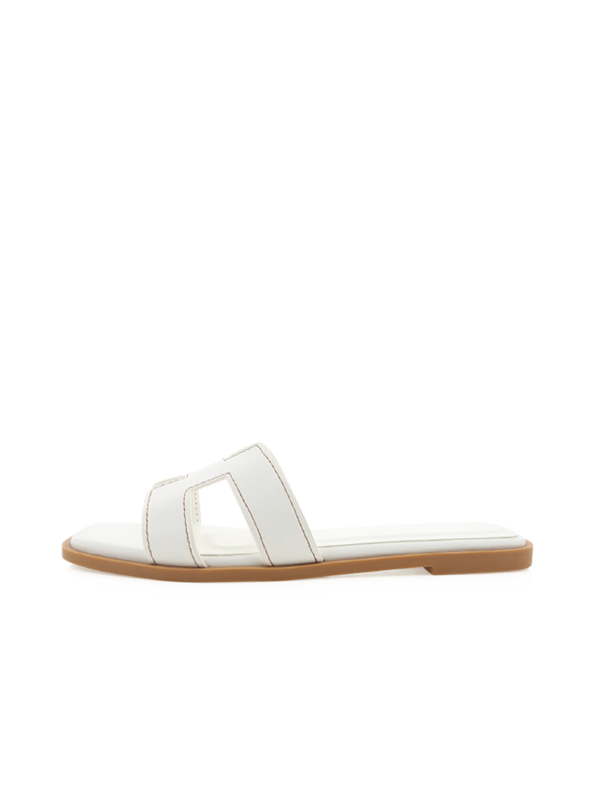 White Open Square-Toe Slip-On Simple Sandals Flats