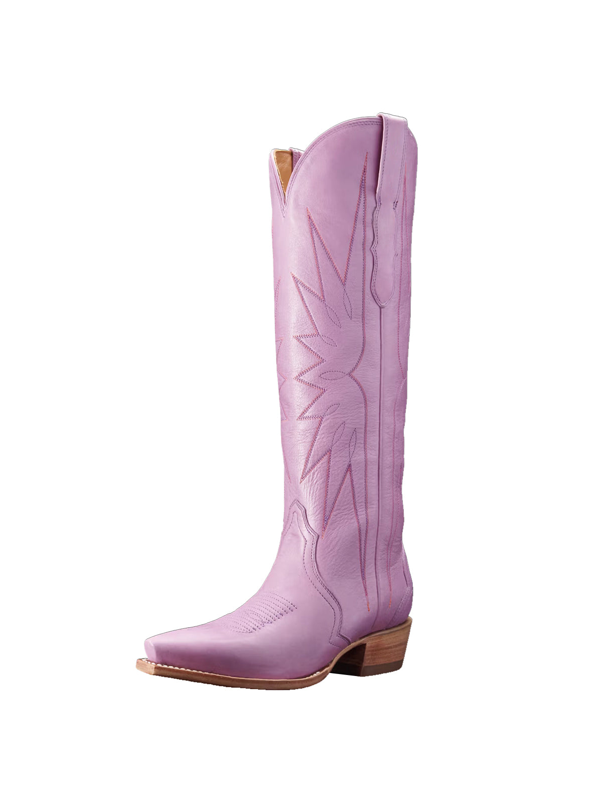 Light Purple Snip-Toe Embroidery Wide Calf Knee High Cowgirl Boots