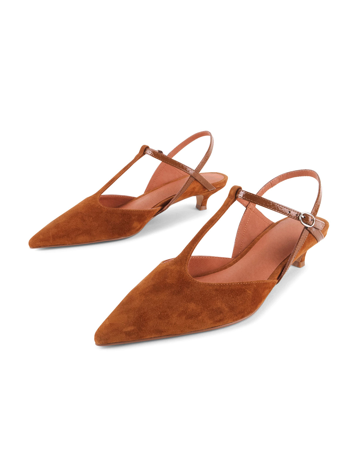 Burgundy Faux Suede Pointed-Toe Buckle Ankle Strap Chic Kitten Heels