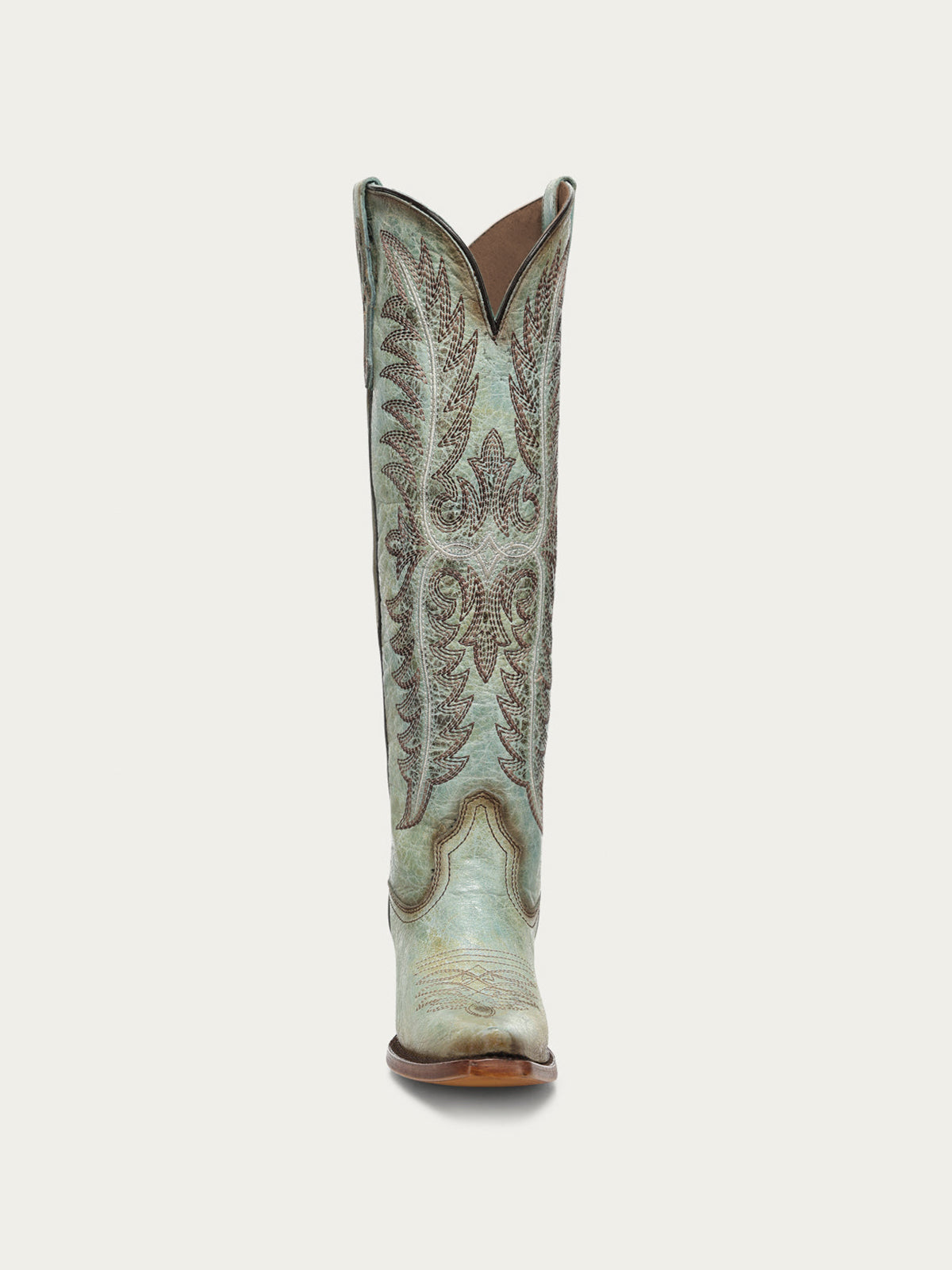 Distressed Turquoise Snip-Toe Embroidery Retro Half-Zip Knee High Cowgirl Boots