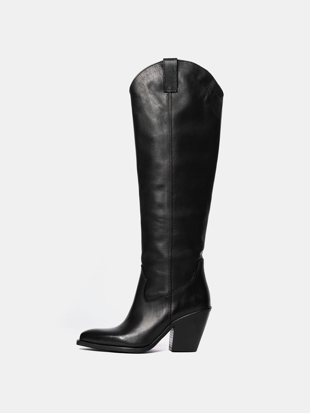 Black Classic Snip-Toe Simple Half-Zip Knee High Tall Cowgirl Boots