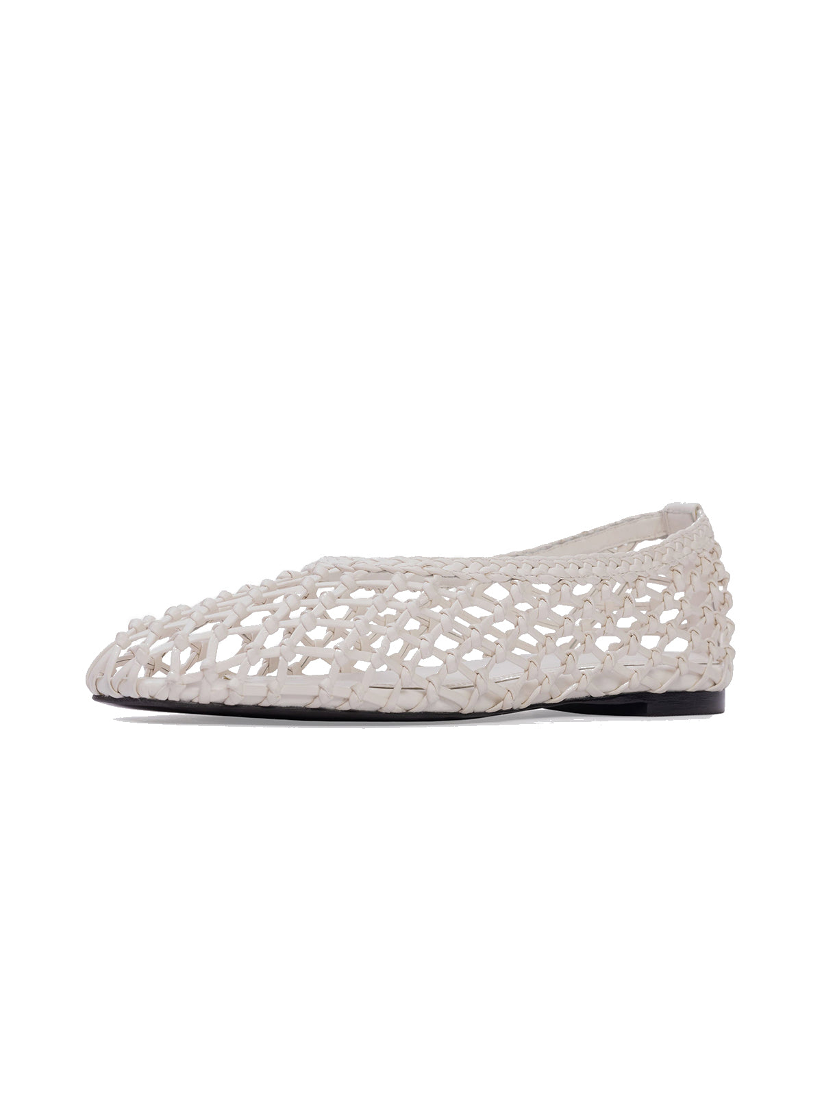 Ivory Woven Vegan Leather Square-Toe Simple Classic Flats