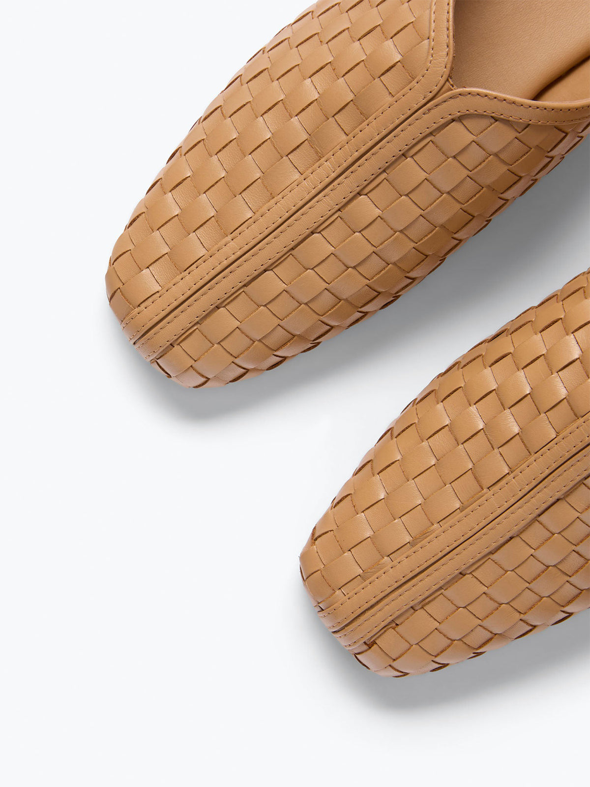 Cognac Woven Vegan Leather Square-Toe Simple Backless Slide Flats