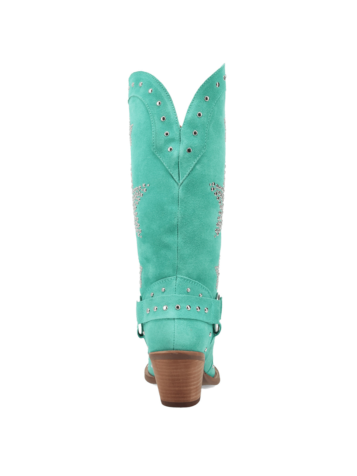 Green Faux Suede Snip-Toe Studded Stars Buckle Strap Mid Calf Cowgirl Boots